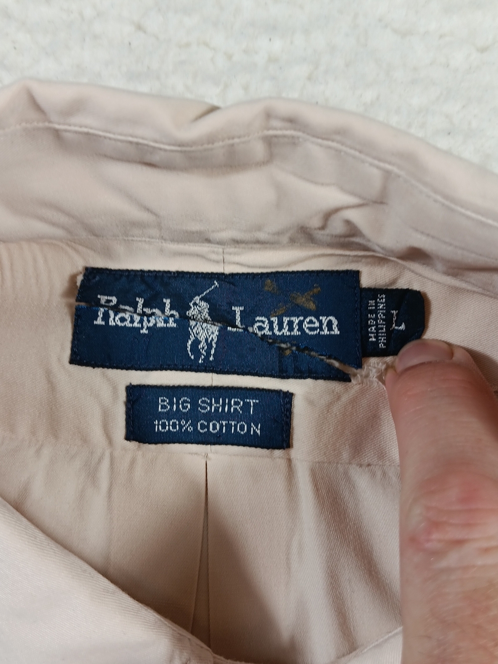 Vintage Ralph Lauren Big Shirt Mens Large Tan Long Sleeve Button Down Office - Picture 2 of 11